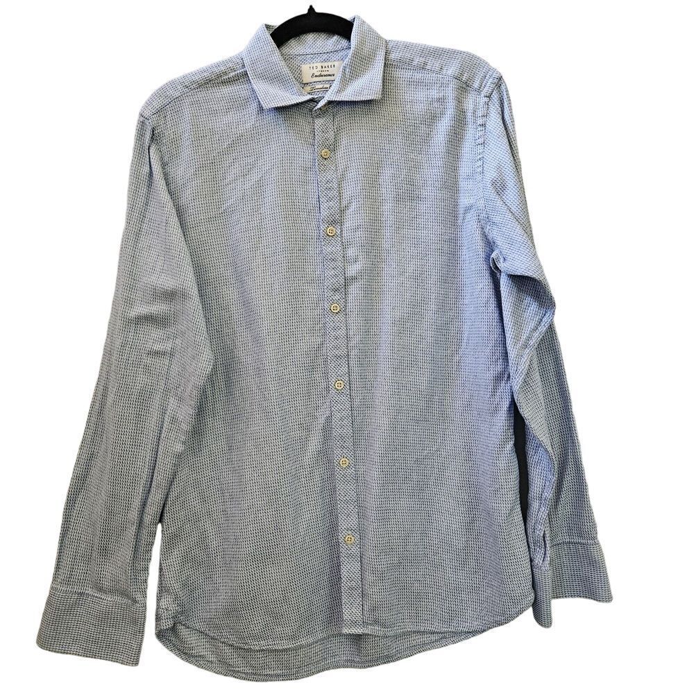 Ted Baker Endurance Timeless Classic Blue Geometric Mens 15.5 Long Sleeve Shirt